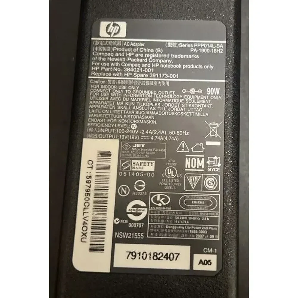 HP 391173-001 19.5V 4.74A 90W Genuine Original OEM AC Power Adapter Charger